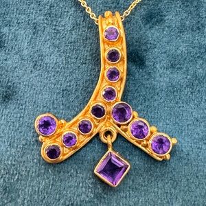 Genuine Amethyst Pendant and Chain . 18K Gold over Sterling Silver